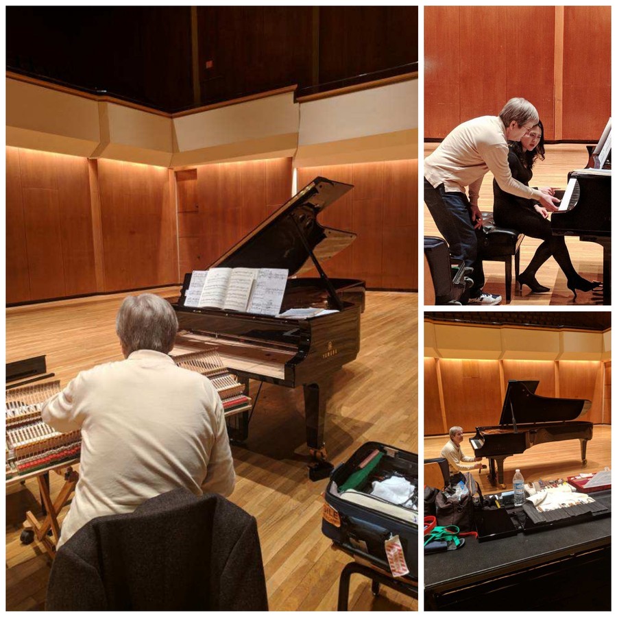 Piano Technician Craig Ferhenbacher was preparing Yamaha CFXii for Lishan Xue's Award Recital